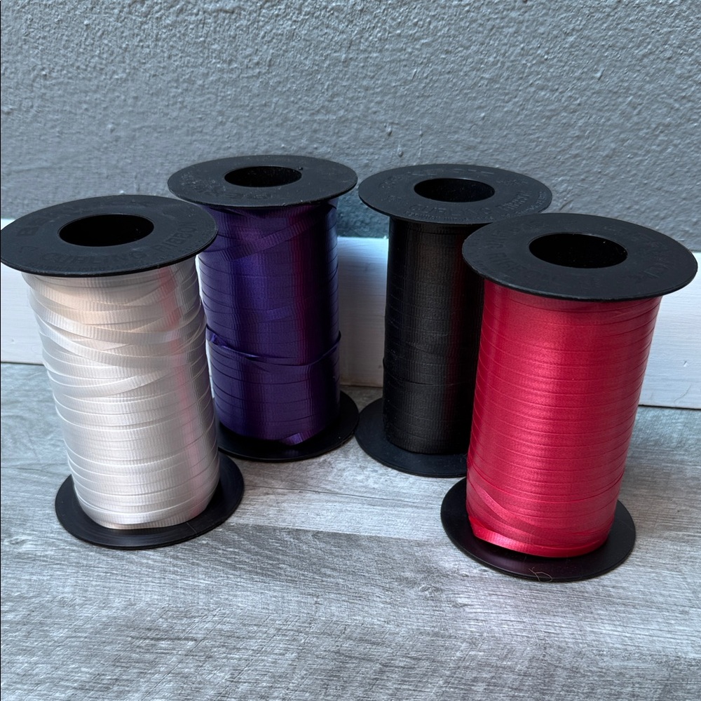 Berwick Set of Four Spools of Curling Ribbon - White, Purple, Black, Red
